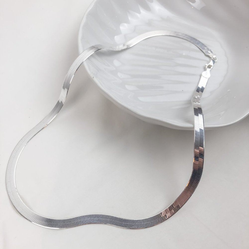 925 Herringbone Silver Chain Herringbone Silver Chain Necklace Herringbone Chain - Picture 5 of 7